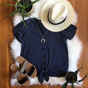 Blue tie front top - size small